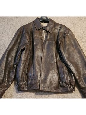 Perry Ellis Vintage Brown Leather Bomber Jacket